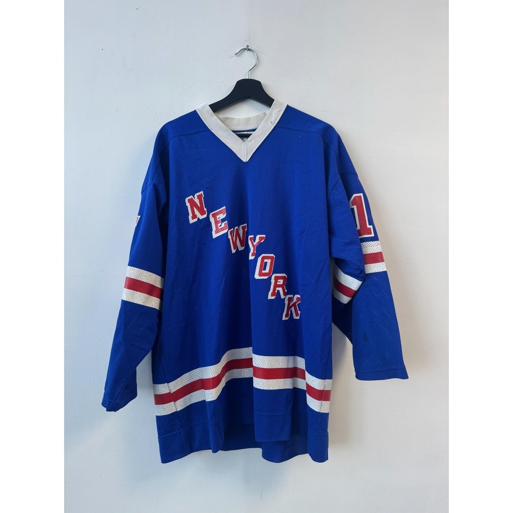 Vintage New York Rangers Jersey Mens Large Blue NHL Hockey Russell Mesh 70s